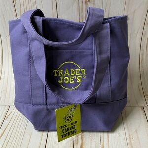 TJs Trick or Treat Mini Canvas Tote Bag Halloween Purple Green Trader Joe’s NEW